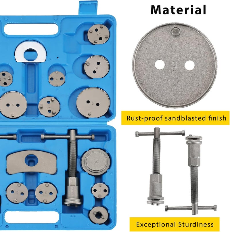 Acymner 24PCS Disc Brake Caliper Tool Kit | Heavy Duty Disc Brake Piston Caliper Compressor Rewind Tool Set for Brake Pad Replacement Reset, Fits Most American European Japanese Autos (Blue) - Image 3